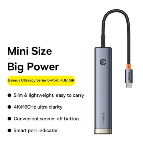 Baseus BS-OH164 UltraJoy Series 6 in 1 USB-C HUB AIR (HDMI4K@30Hz) - Image 3