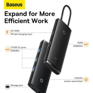 Alternative view of Baseus Hub Lite Series 5-Port Type-C HUB Docking Station HDMI USB3.0*3 PD Black